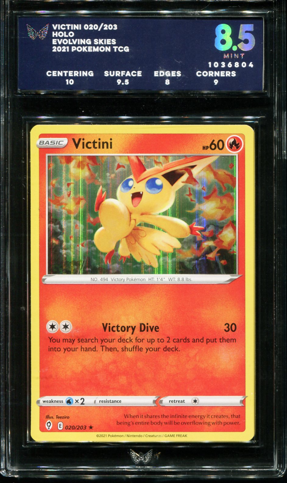 VICTINI 020/203 ARK 8.5 POKEMON EVOLVING SKIES HOLO RARE