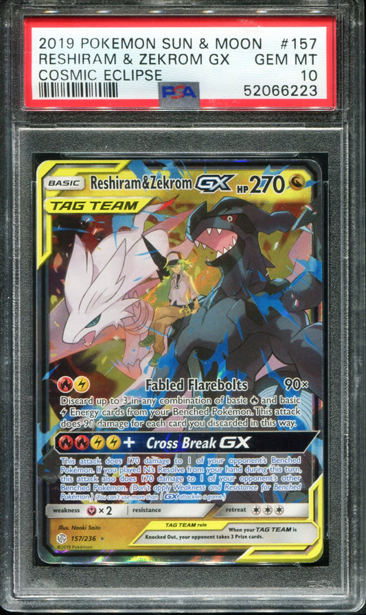 RESHIRAM & ZEKROM GX 157/236 PSA 10 COSMIC ECLIPSE POKEMON
