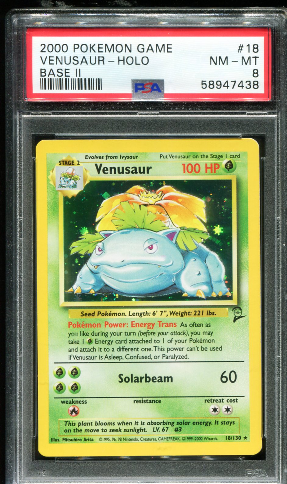 POKEMON TCG - VENUSAUR 18/130 POKEMON PSA 8 BASE SET 2 HOLO