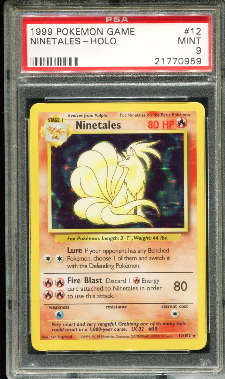 POKEMON TCG - NINETAILS 12/102 POKEMON PSA 9 BASE SET UNLIMITED HOLO