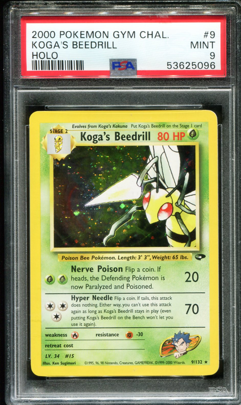 POKEMON TCG - KOGA'S BEEDRILL 9/132 POKEMON PSA 9 GYM CHALLENGE HOLO RARE
