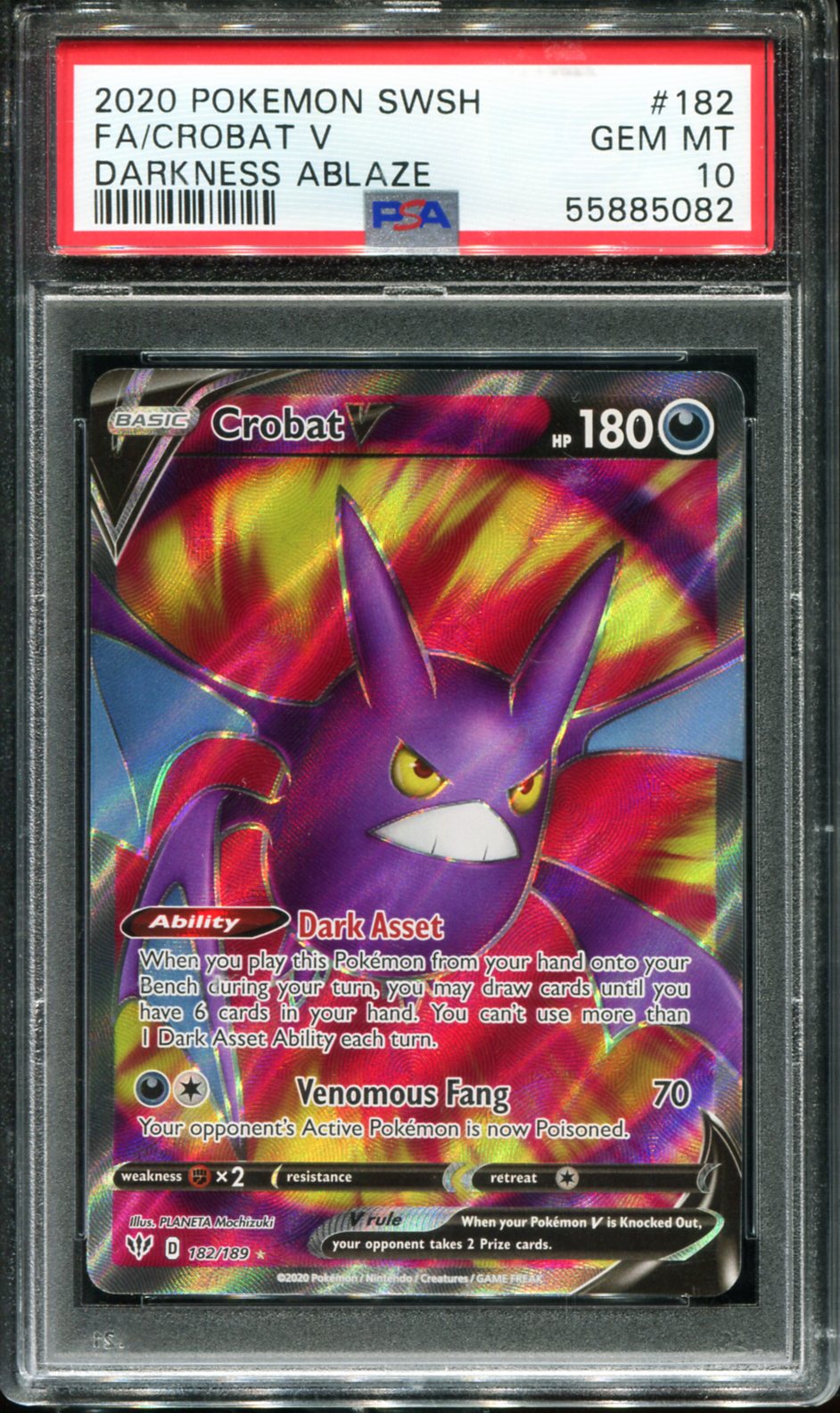 POKEMON TCG - CROBAT V 182/189 POKEMON PSA 10 DARKNESS ABLAZE FULL ART