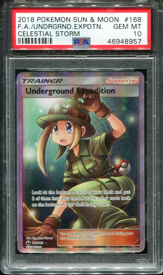 POKEMON TCG - UNDERGROUND EXPLORATION 168/168 POKEMON PSA 10 CELESTIAL STORM FULL ART