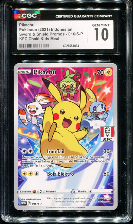 POKEMON TCG - PIKACHU 016/S-P POKEMON CGC 10 INDONESIAN KFC PROMO