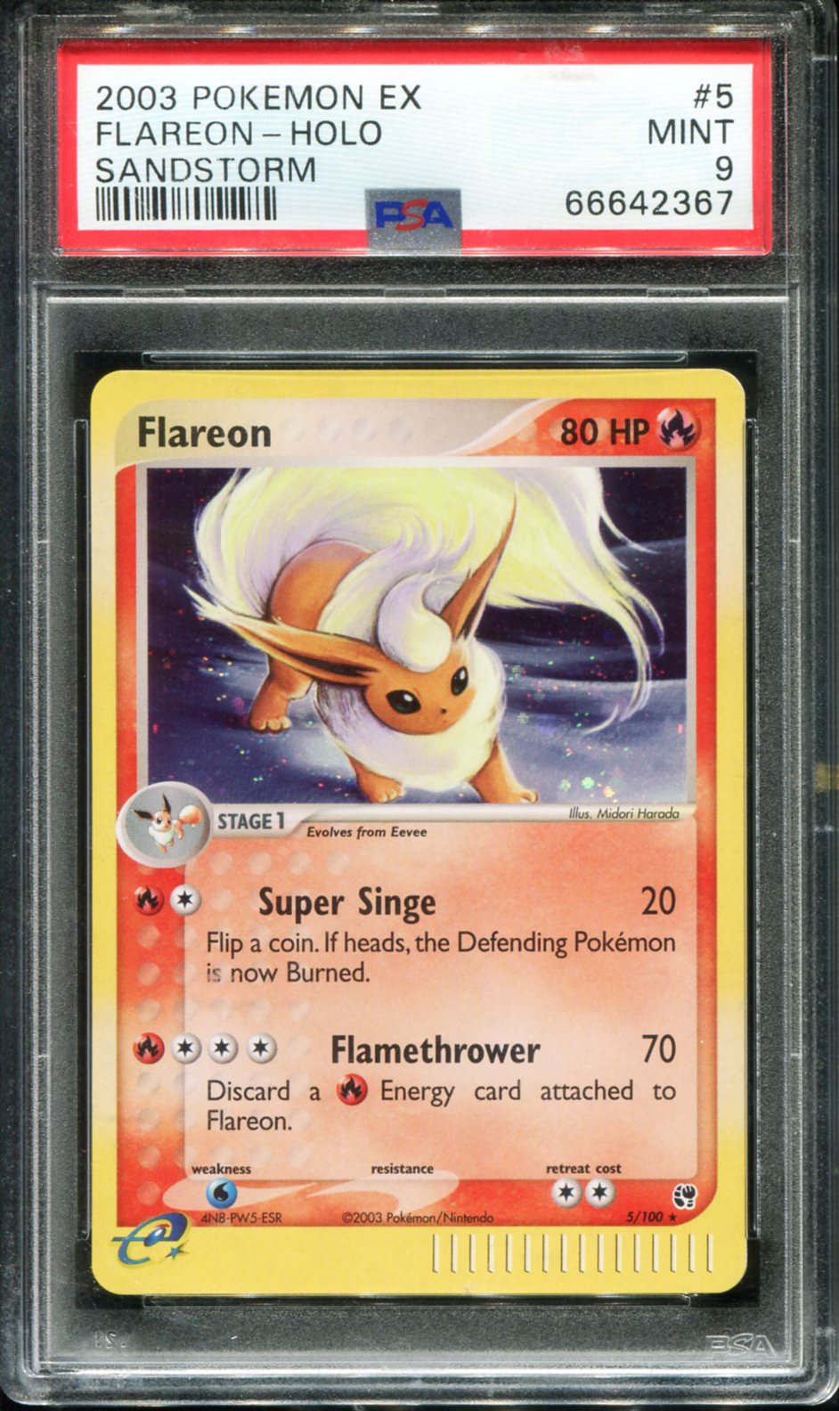 POKEMON TCG - FLAREON 5/100 PSA 9 HOLO EX SANDSTORM