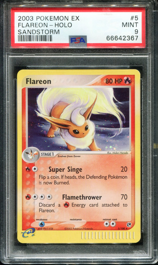 POKEMON TCG - FLAREON 5/100 PSA 9 HOLO EX SANDSTORM
