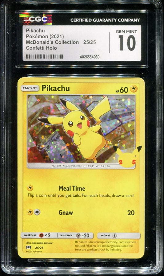POKEMON TCG - PIKACHU 25/25 CGC 10 MCDONALD'S COLLECTION CONFETTI HOLO