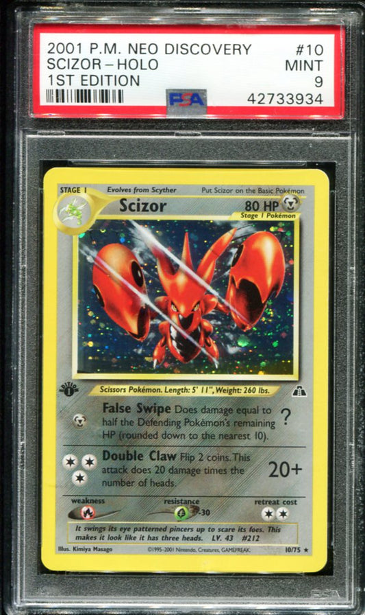 POKEMON TCG - SCIZOR 10/75 POKEMON PSA 9 1ST EDITION NEO DISCOVERY HOLO RARE
