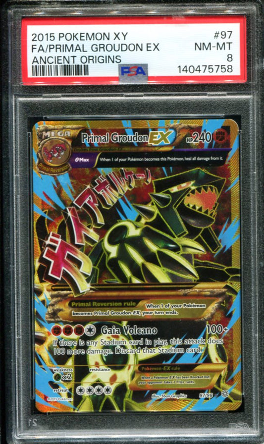 POKEMON TCG - PRIMAL GROUDON EX 97/98 POKEMON PSA 8 ANCIENT ORIGINS FULL ART