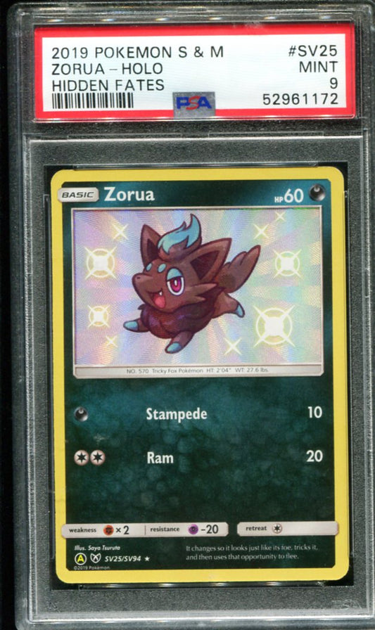 POKEMON TCG - ZORUA SV25/SV94 POKEMON PSA 9 HIDDEN FATES HOLO RARE