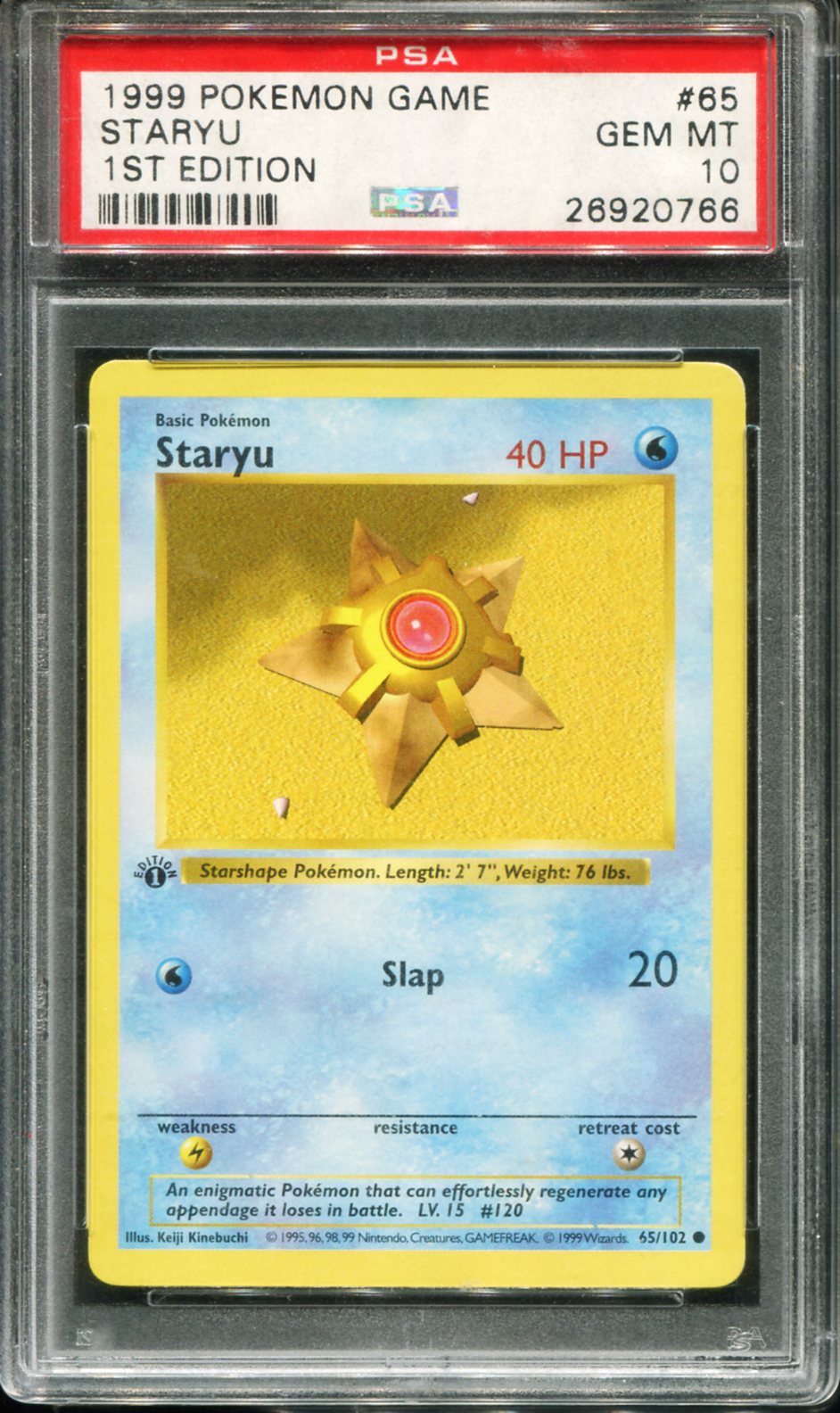 POKEMON TCG - STARYU 65/102 PSA 10 1ST EDITION