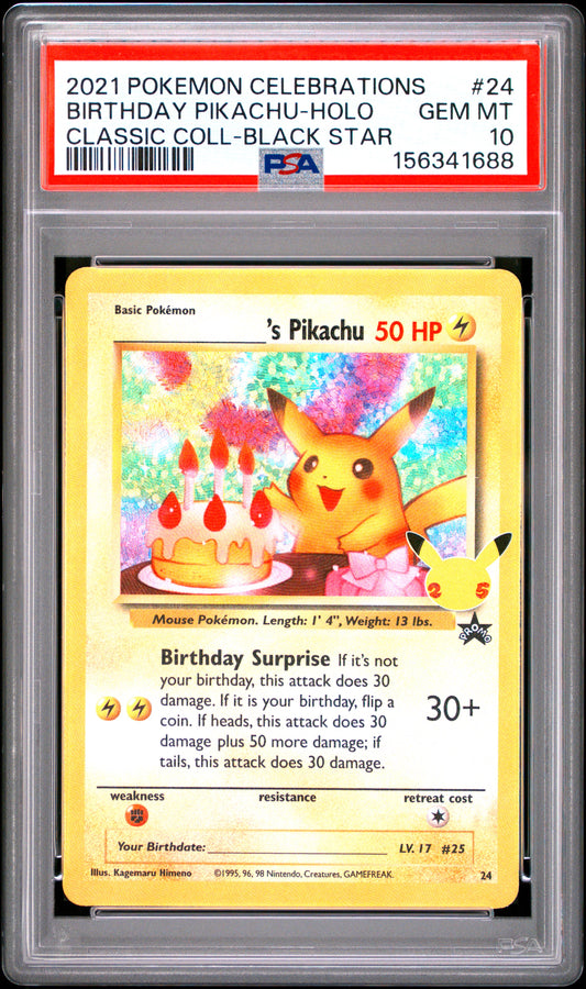 BIRTHDAY PIKACHU HOLO 24 PSA 10 CELEBRATIONS CLASSIC COLLECTION POKEMON