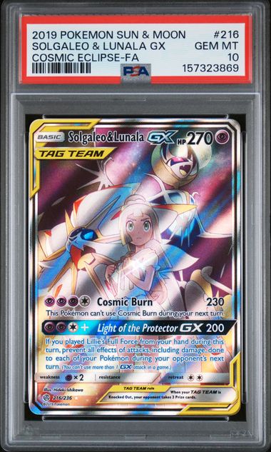 POKEMON TCG - SOLGALEO & LUNALA GX 216/236 POKEMON PSA 10 COSMIC ECLIPSE ALTERNATE ART