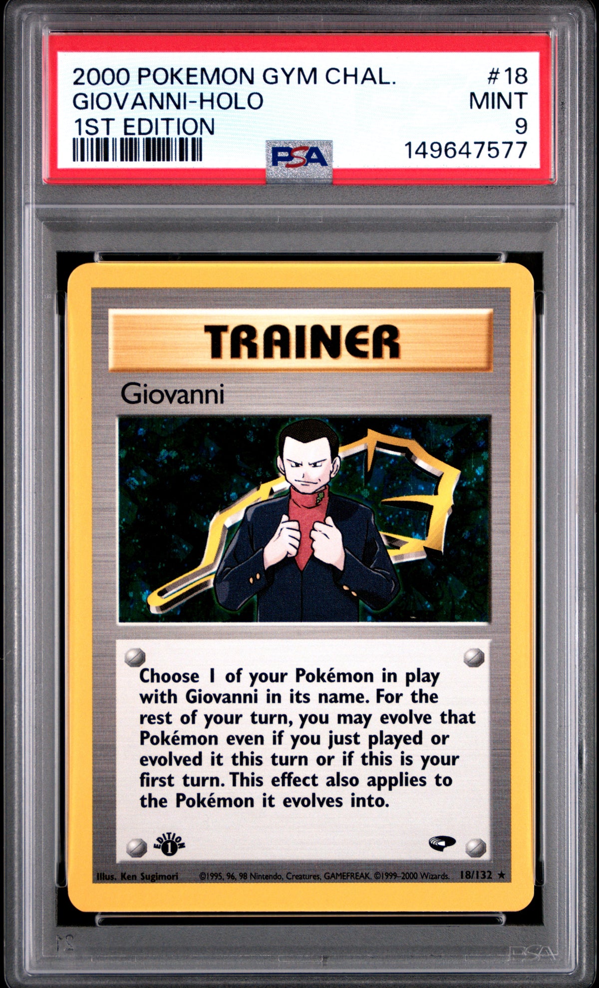 GIOVANNI HOLO 18/132 PSA 9 1ST EDITION GYM CHALLENGE POKEMON