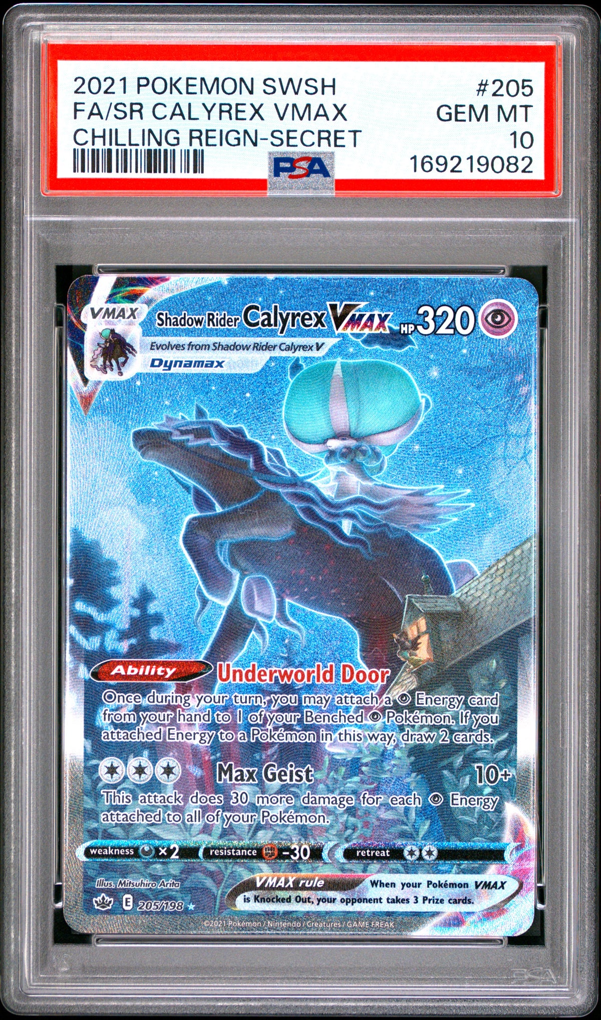 SHADOW RIDER CALYREX VMAX 205/198 PSA 10 SECRET CHILLING REIGN POKEMON