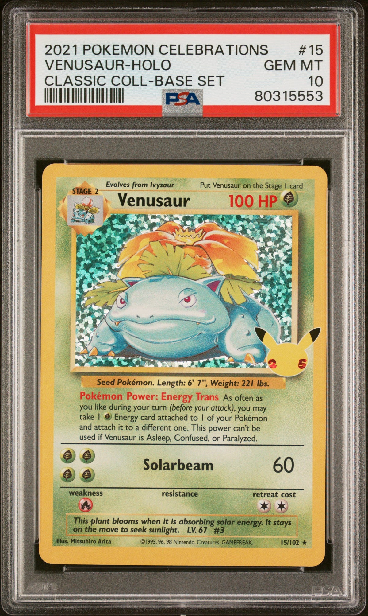 VENUSAUR HOLO 15 PSA 10 CELEBRATIONS CLASSIC COLLECTION POKEMON