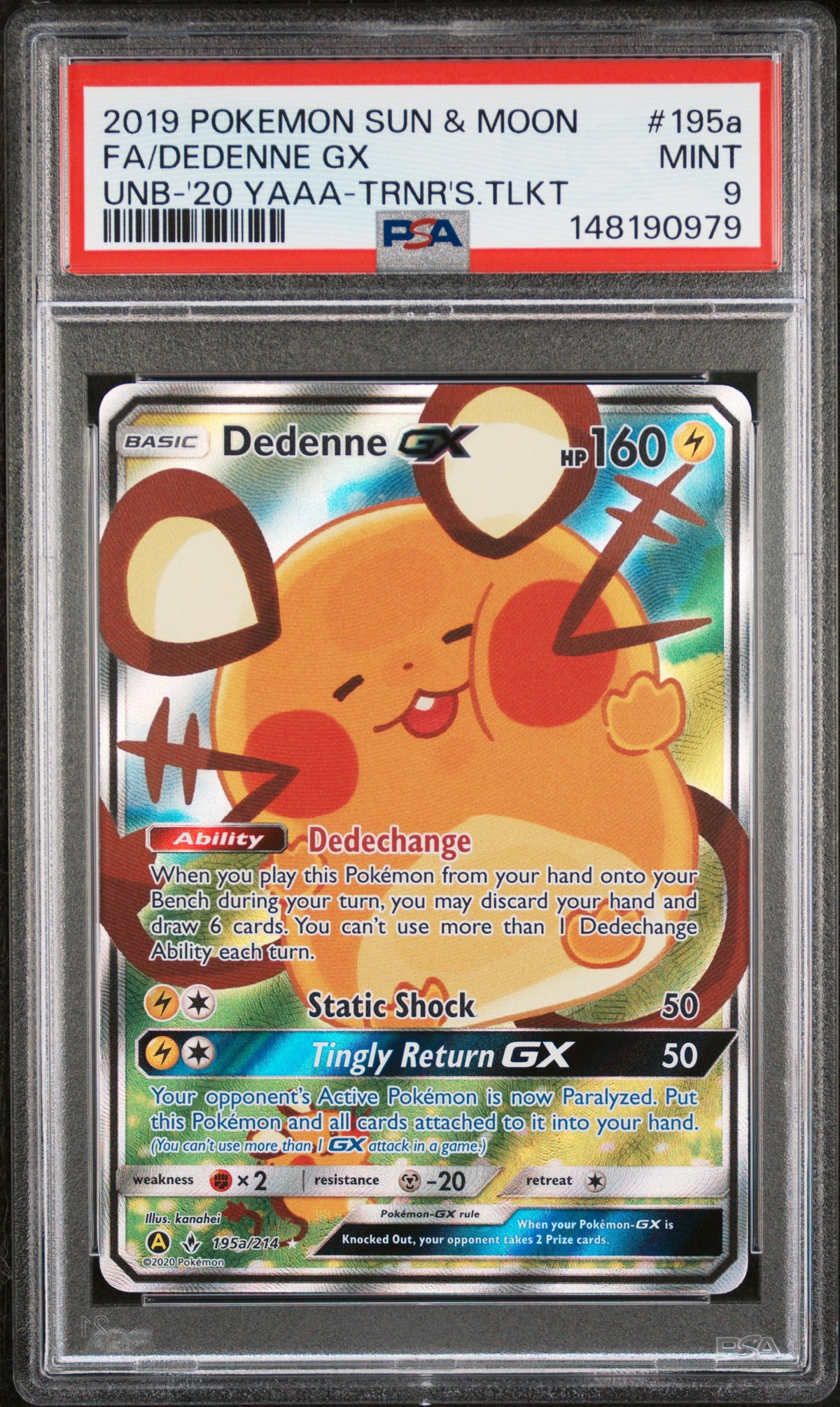 DEDENNE GX 195A/214 PSA 9 2020 YELLOW A ALTERNATE ART TRAINER'S TOOLKIT POKEMON