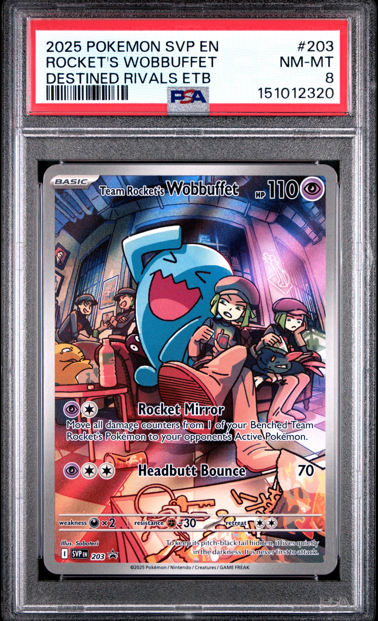 TEAM ROCKET'S WOBBUFFET 203 PSA 8 DESTINED RIVALS ELITE TRAINER BOX POKEMON