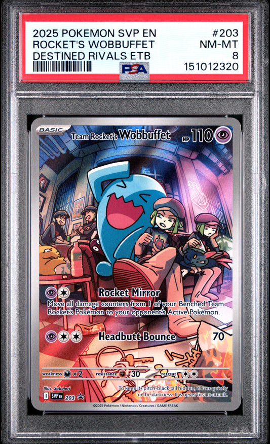 TEAM ROCKET'S WOBBUFFET 203 PSA 8 DESTINED RIVALS ELITE TRAINER BOX POKEMON