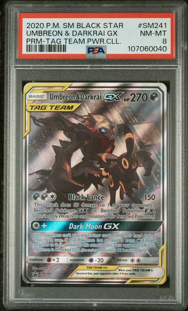 POKEMON TCG - UMBREON & DARKRAI GX SM241 POKEMON PSA 8 TAG TEAM POWER COLLECTION