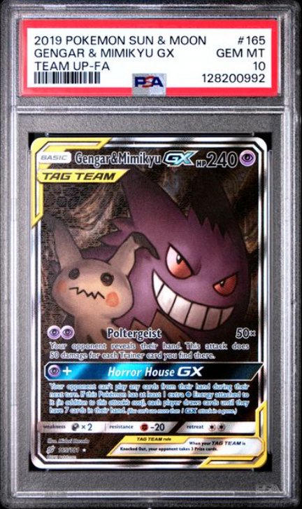 POKEMON TCG - GENGAR & MIMIKYU GX 165/181 PSA 10 TEAM UP FULL ART