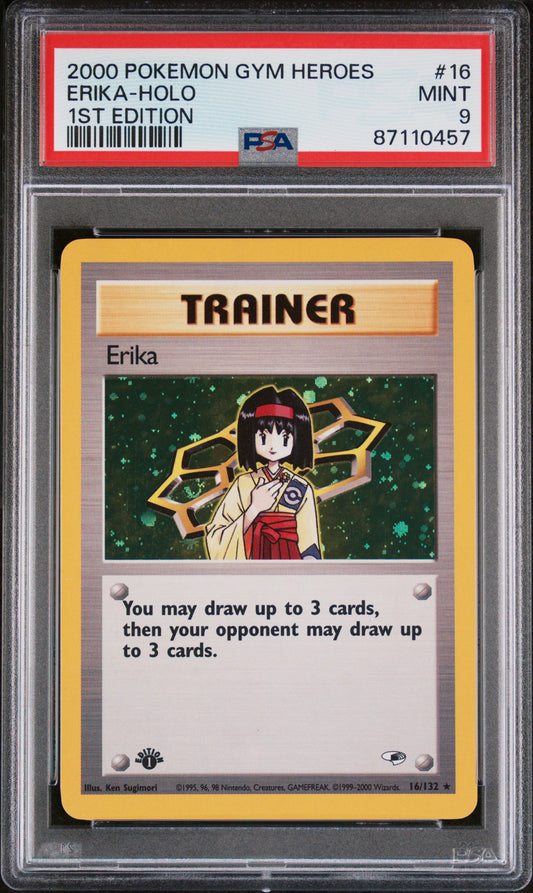 ERIKA HOLO 16/132 PSA 9 1ST EDITION GYM HEROES POKEMON