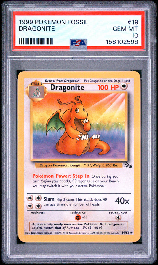 DRAGONITE 19/62 PSA 10 FOSSIL POKEMON