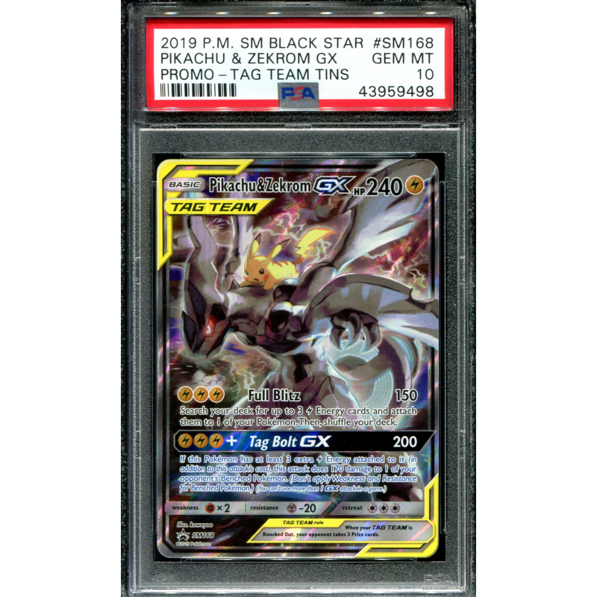 POKEMON TCG - PIKACHU & ZEKROM GX SM168 POKEMON PSA 10 TAG TEAM TINS PROMO