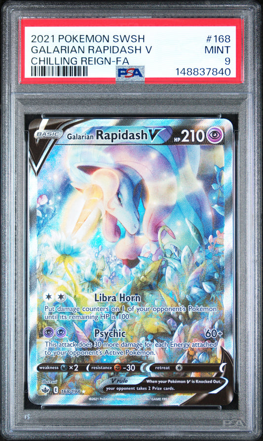 GALARIAN RAPIDASH V 168/198 PSA 9 CHILLING REIGN POKEMON
