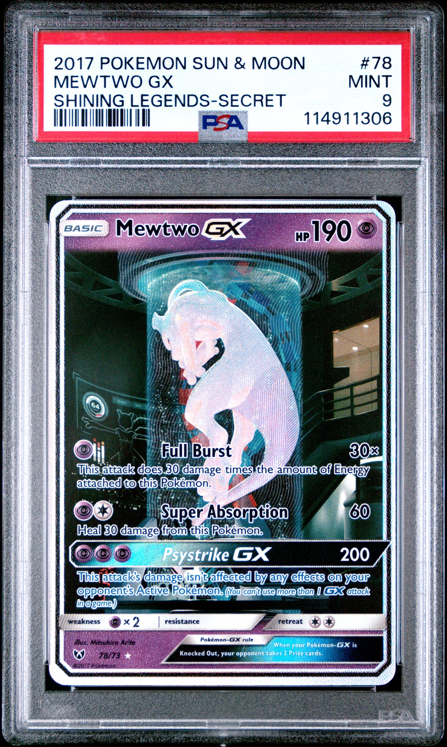 POKEMON TCG - MEWTWO GX 78/73 PSA 9 SECRET SHINING LEGENDS POKEMON