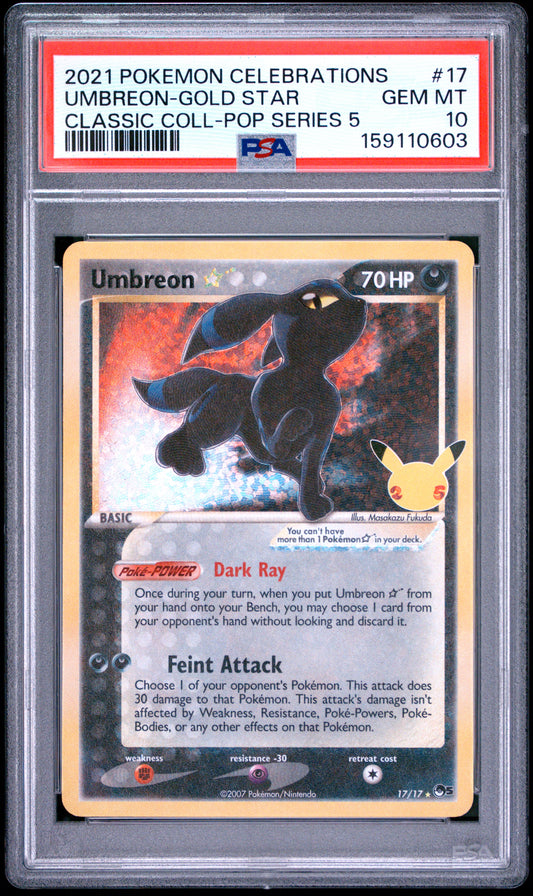 UMBREON-GOLD STAR 17 PSA 10 CELEBRATIONS CLASSIC COLLECTION POKEMON