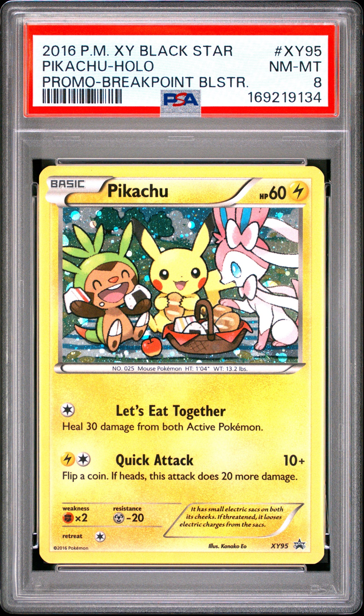 PIKACHU HOLO XY95/122 PSA 8 BREAKPOINT BLISTERS BLACK STAR PROMO POKEMON