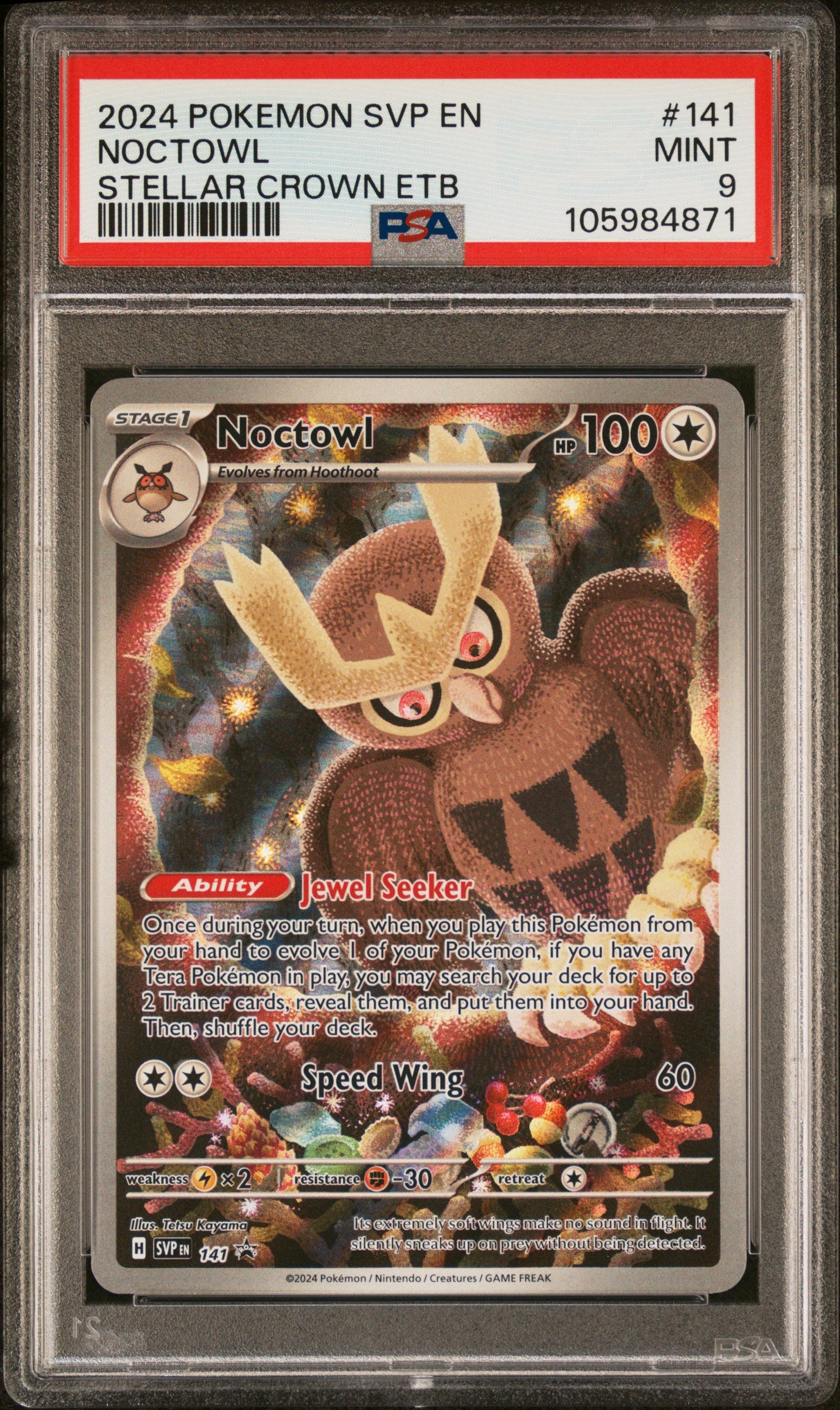 POKEMON TCG - NOCTOWL 141/142 PSA 9 STELLAR CROWN ELITE TRAINER BOX POKEMON