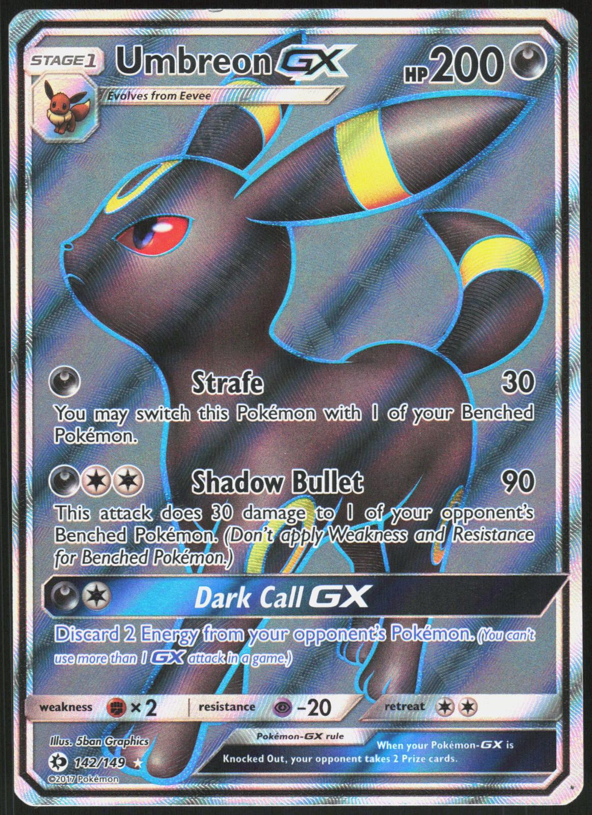UMBREON GX (FULL ART) 142/149 SM BASE SET POKEMON ULTRA RARE HOLO LP