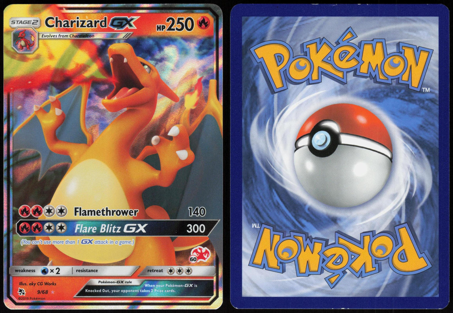 CHARIZARD GX 9/68 HIDDEN FATES POKEMON GX RARE HOLO MP