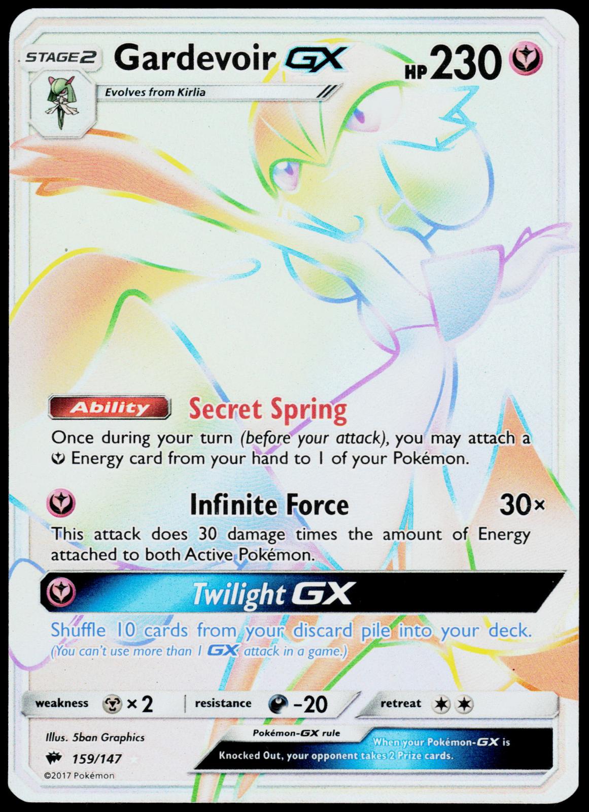 GARDEVOIR GX 159/147 BURNING SHADOWS RAINBOW RARE LP