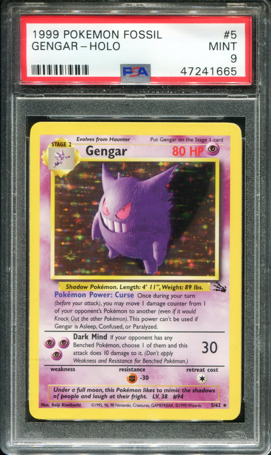 GENGAR HOLO 5/62 PSA 9 FOSSIL POKEMON