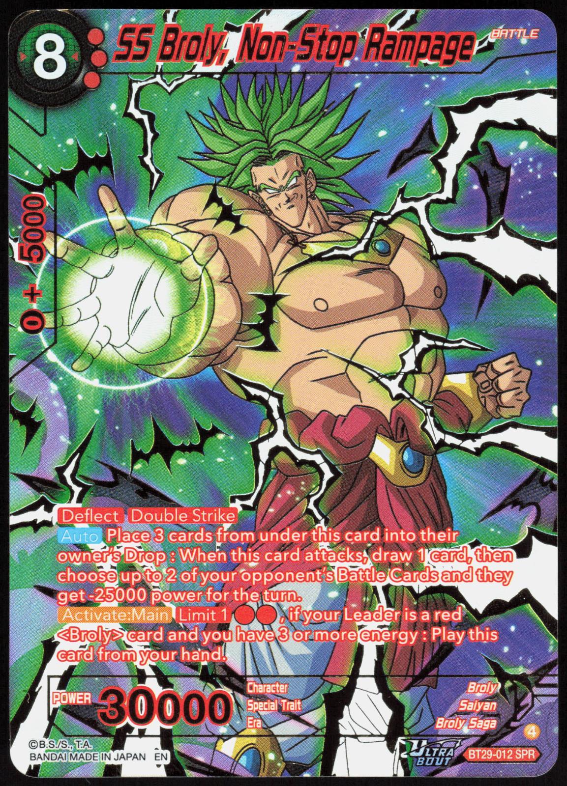 SS BROLY, NON-STOP RAMPAGE (SPR) BT29-012 FEARSOME RIVALS DRAGON BALL SUPER FOIL