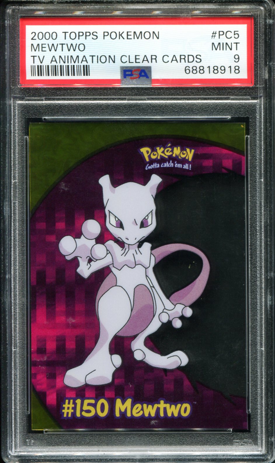 MEWTWO PC5 PSA 9 TOPPS TV ANIMATION CLEAR CARDS POKEMON