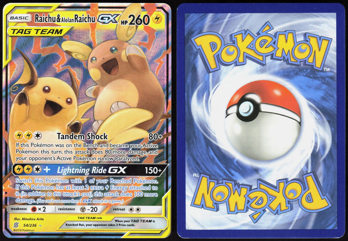 RAICHU & ALOLAN RAICHU GX 54/236 UNIFIED MINDS POKEMON ULTRA RARE HOLO MP