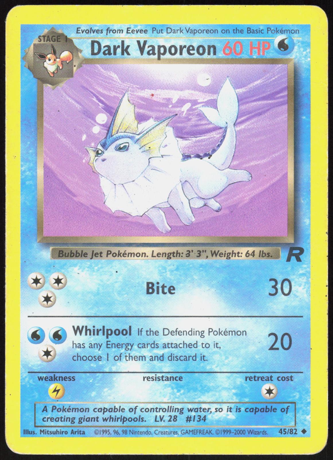 DARK VAPOREON 45/82 TEAM ROCKET POKEMON UNCOMMON UNLIMITED HP