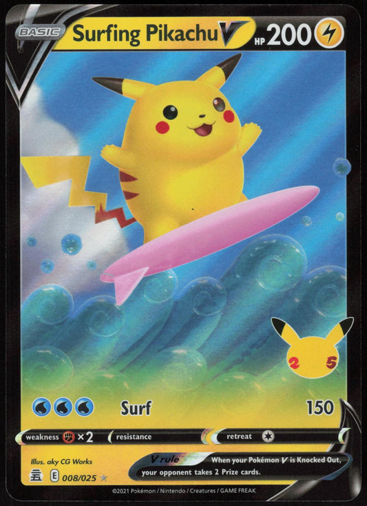 SURFING PIKACHU V 008/025 CELEBRATIONS POKEMON V RARE HOLO LP
