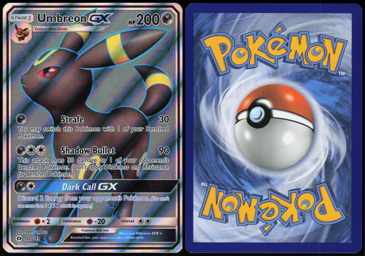 UMBREON GX (FULL ART) 142/149 SM BASE SET POKEMON ULTRA RARE HOLO LP