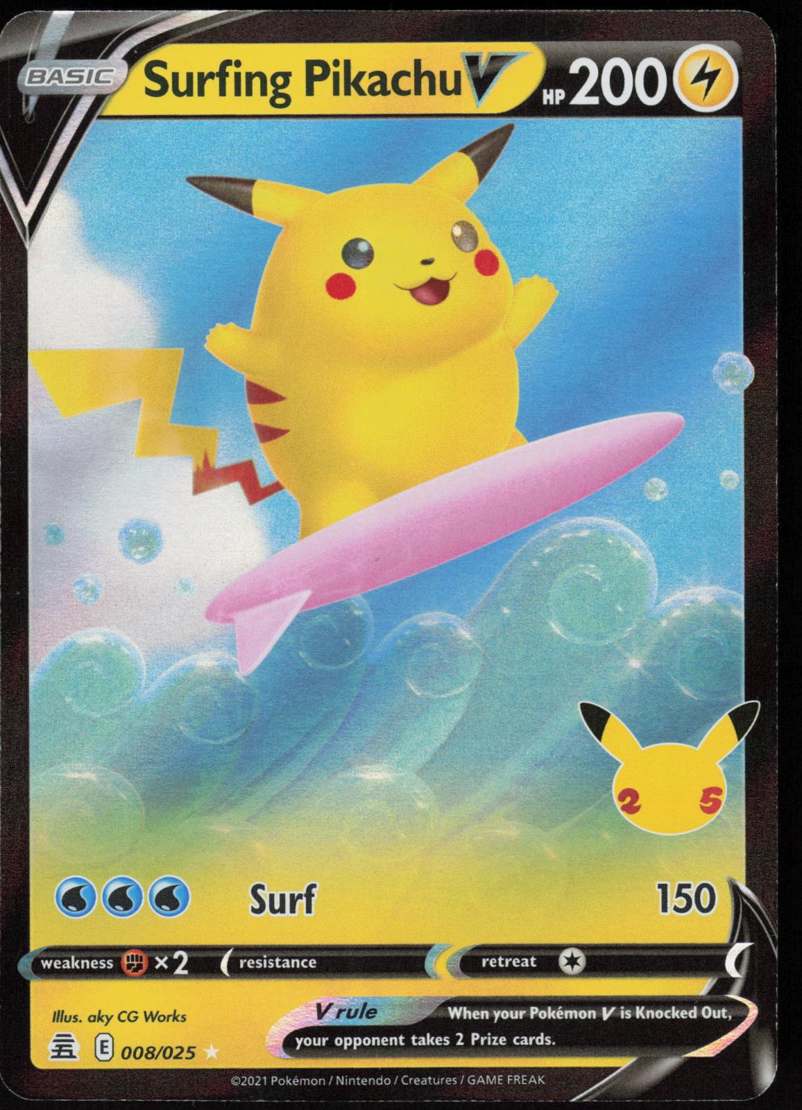 SURFING PIKACHU V 008/025 CELEBRATIONS POKEMON V RARE HOLO LP