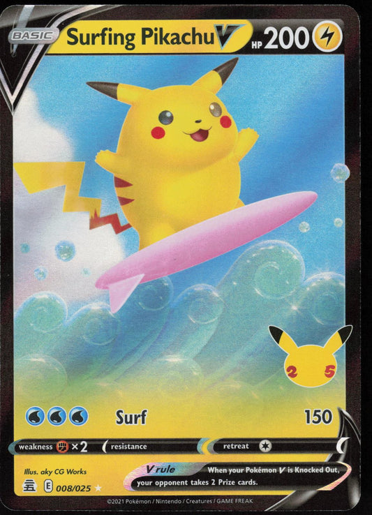 SURFING PIKACHU V 008/025 CELEBRATIONS POKEMON V RARE HOLO LP