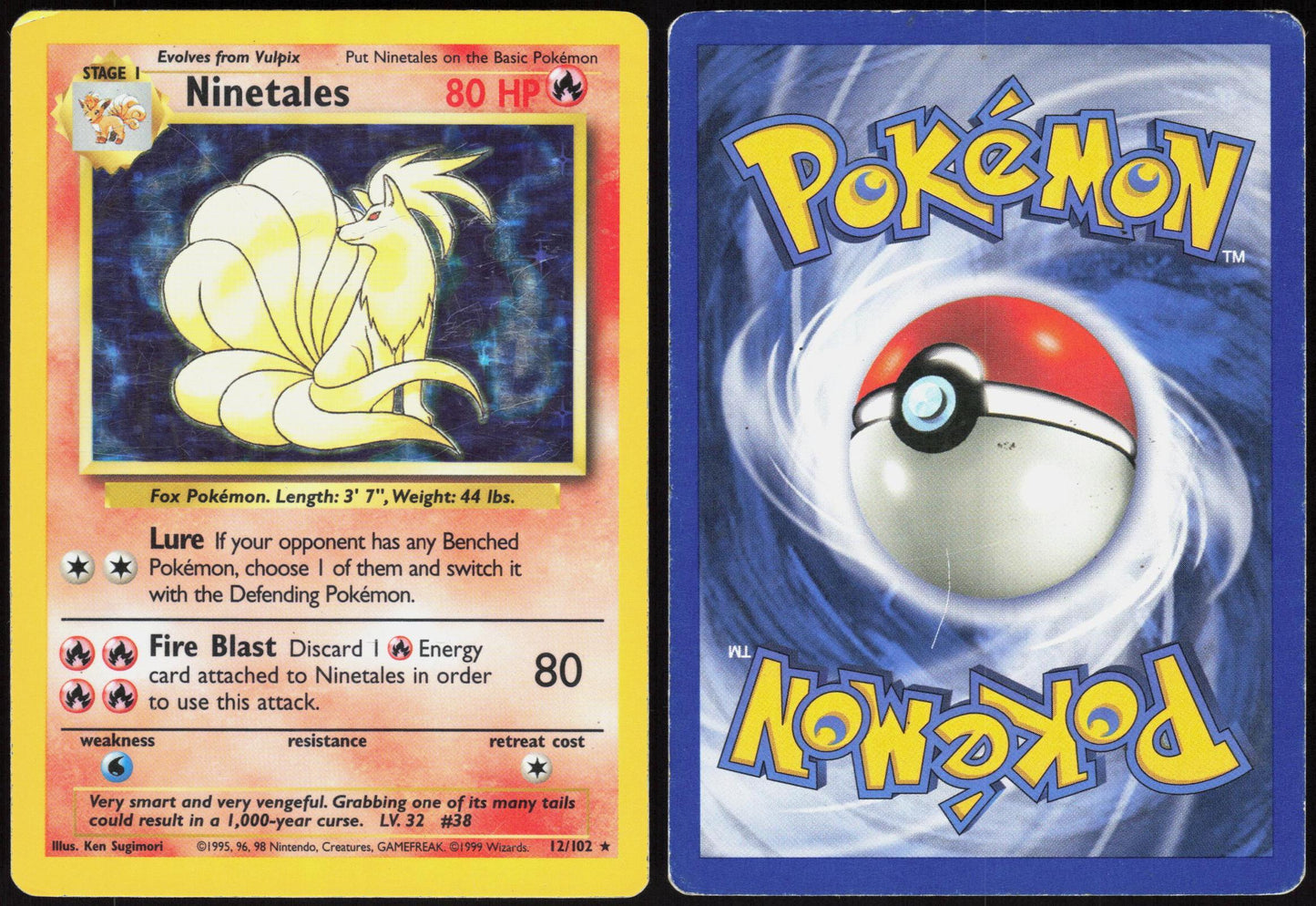 NINETALES 12/102 BASE SET UNLIMITED POKEMON HOLO RARE HP
