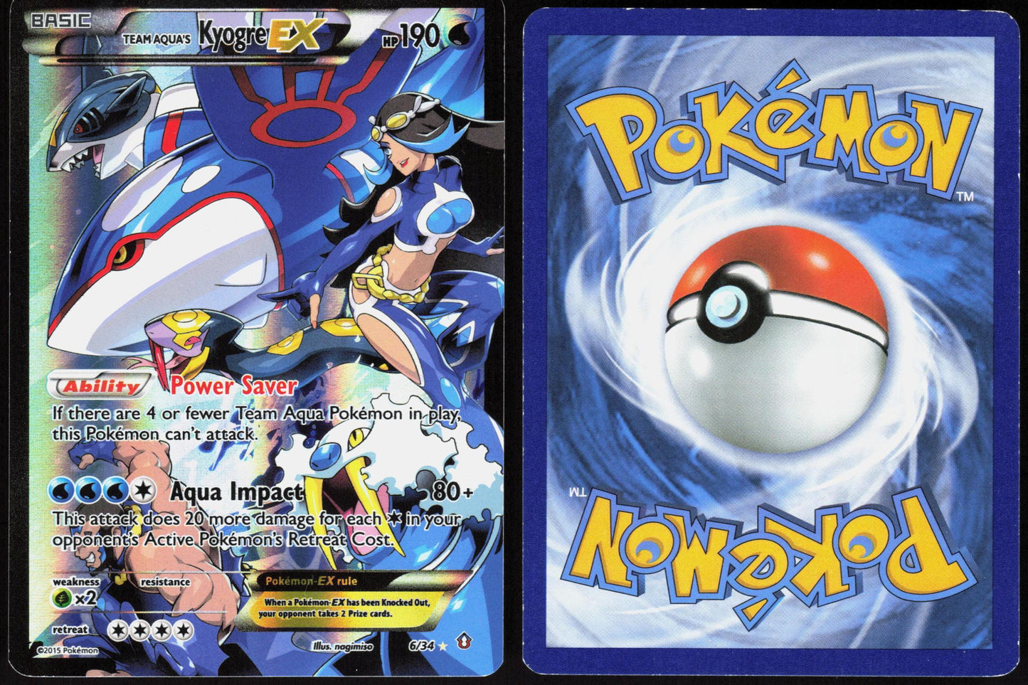 TEAM AQUA'S KYOGRE EX 6/34 DOUBLE CRISIS POKEMON ULTRA RARE HOLO MP