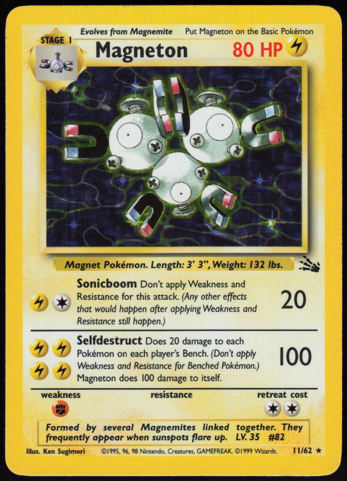MAGNETON 11/62 FOSSIL POKEMON RARE UNLIMITED HOLO HP