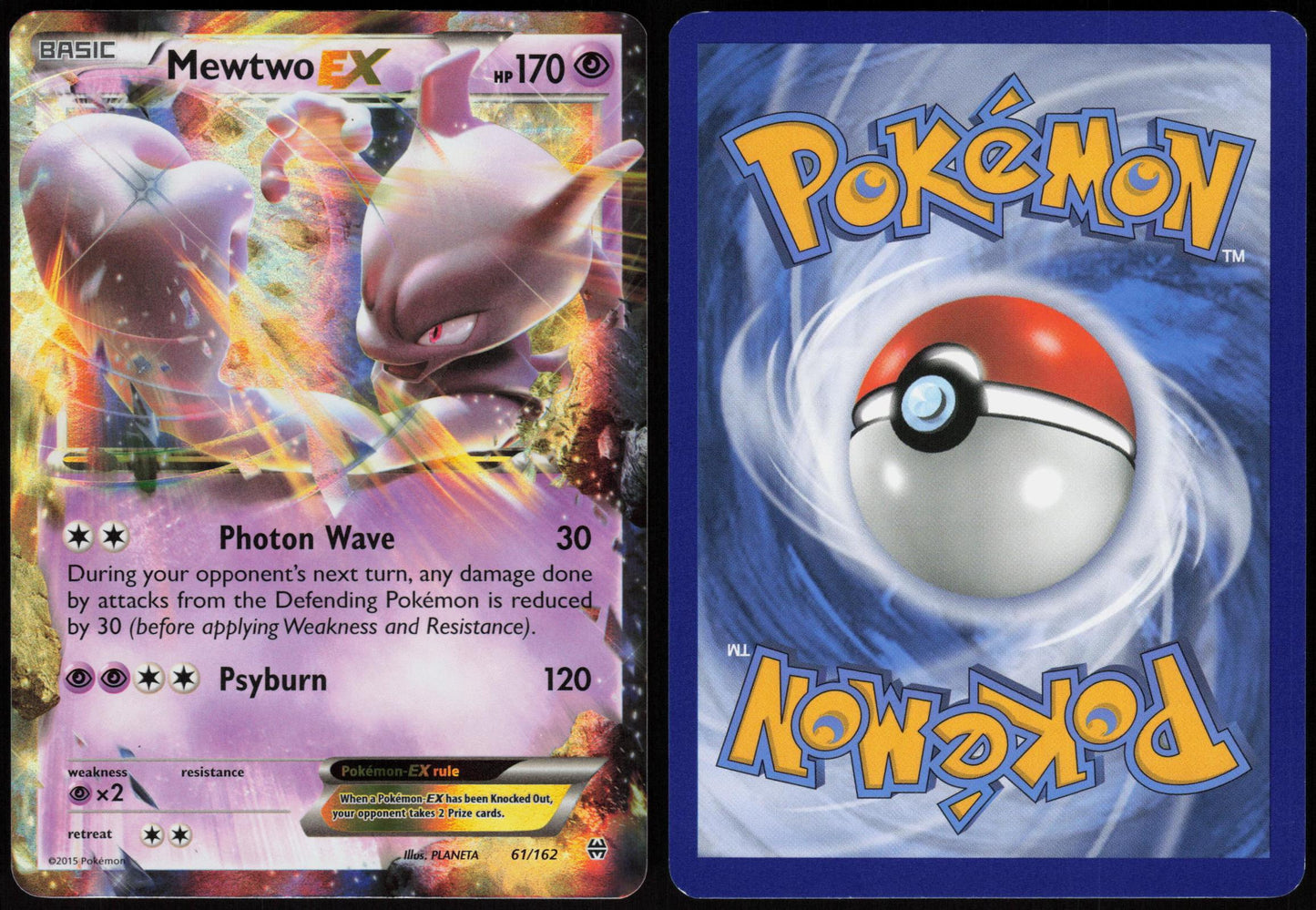 MEWTWO EX 61/162 BREAKTHROUGH POKEMON EX RARE HOLO LP