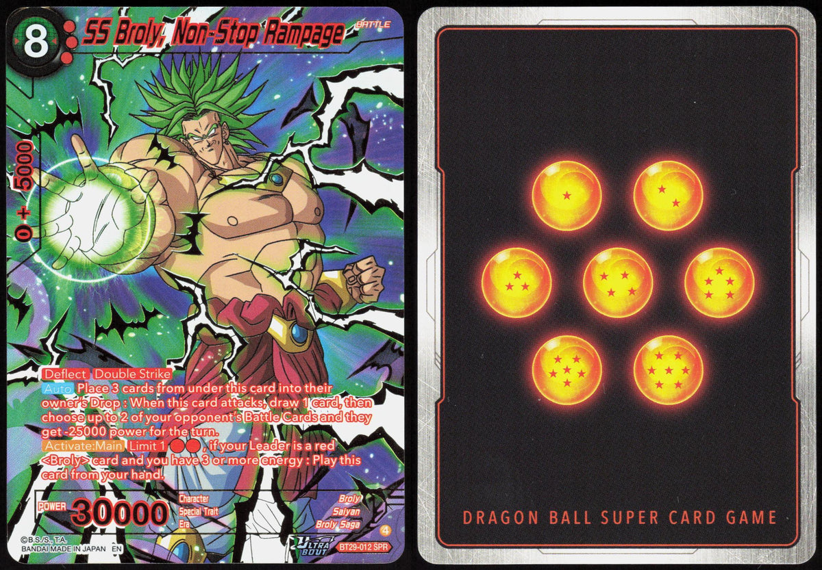 SS BROLY, NON-STOP RAMPAGE (SPR) BT29-012 FEARSOME RIVALS DRAGON BALL SUPER FOIL